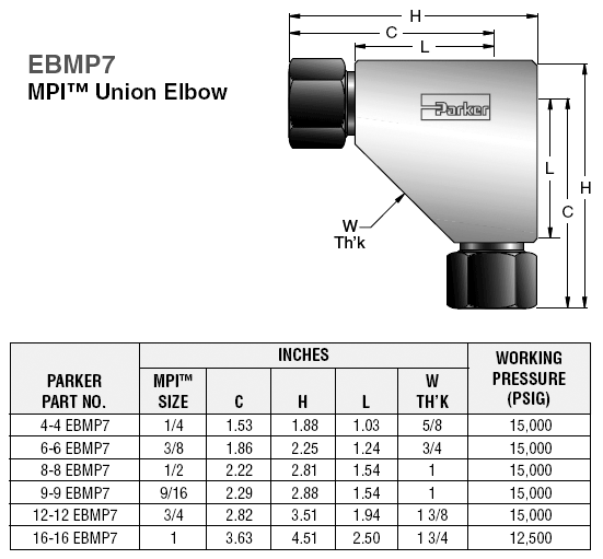 1212 EBMP7SS Parker MPI Union Elbow Valin