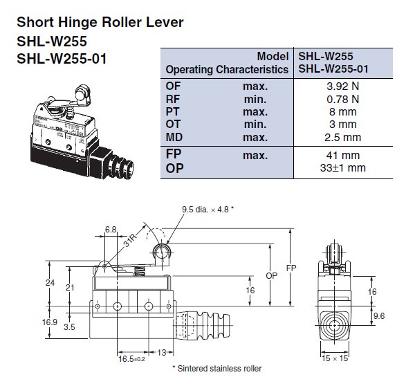 Omron SHL-W255 Enclosed Limite Micro Switch court charnière levier à galet PLC NEW 