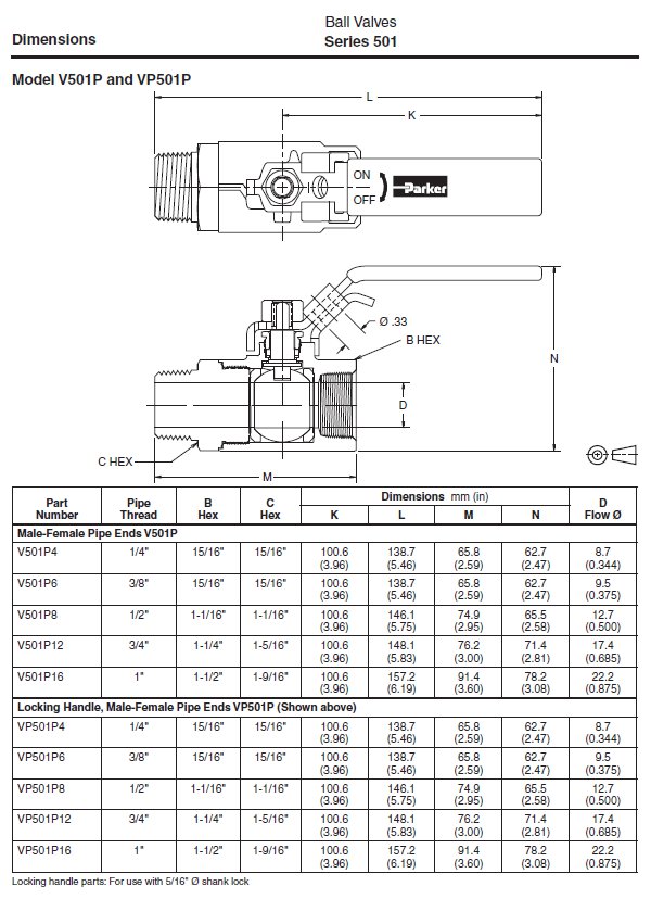 V501P4 Parker Hannifin Low Pressure Ball Valve Valin