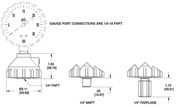 Parker Veriflo Gauge Protector GP-130-00 Dimensions