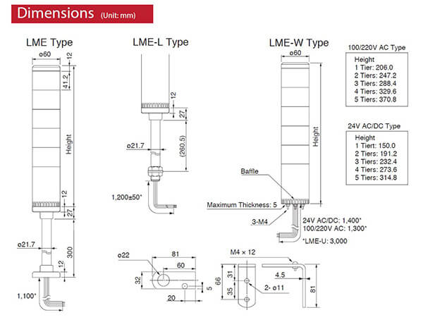 LME-302FBL-RYG | LME Series 60mm LED Signal Tower ... patlite lme 02l wiring diagram 