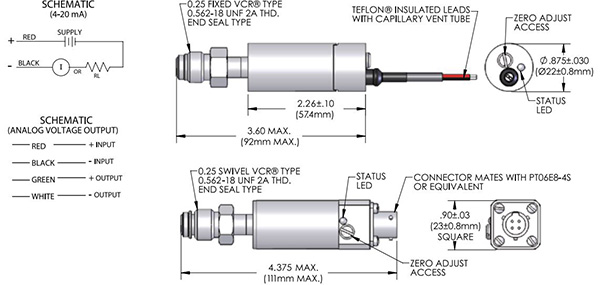 UE Precision Sensors XHP Series High Purity Transducer Dimensions